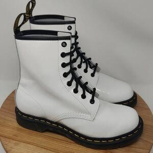 Dr. Martens 11821 8 Eye Patent Leather Boots- Womens- Size 8- White-Combat Boot